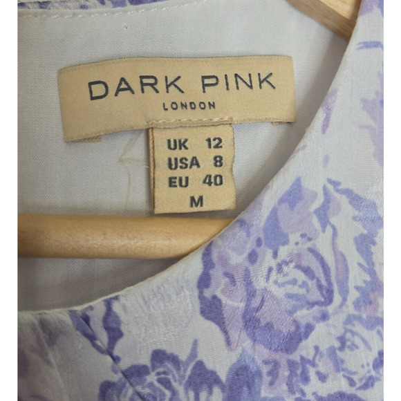 Dark Pink Dress Womens 8 Purple Floral Ruffle Boho Puff Sleeve Ruched Mini Femme - Picture 7 of 12